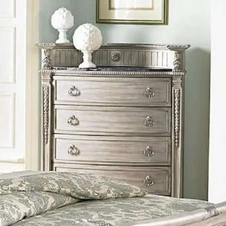Traditional Five Drawer Chest with Marble Top